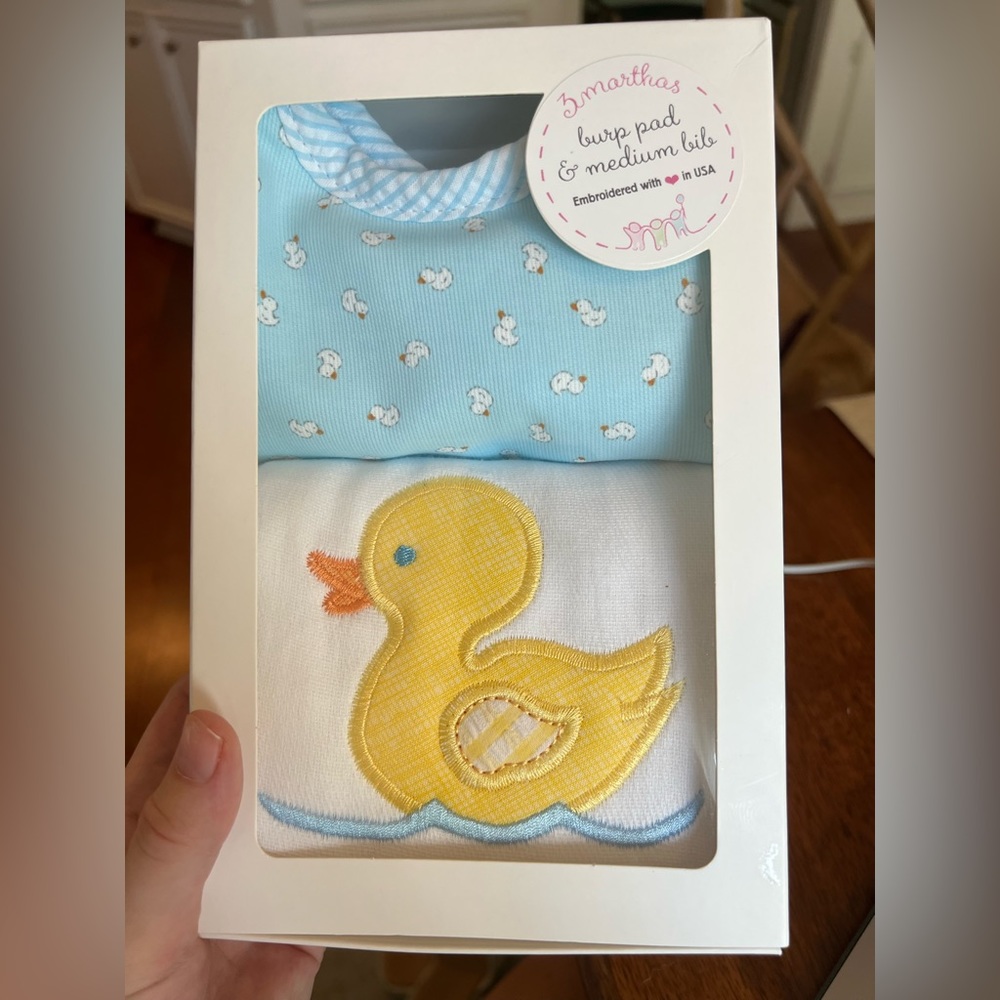 Duck Appliquéd Burp Cloth and Bib Set